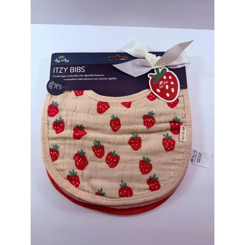 Itzy Ritzy Itzy Bibs 3 Pack Muslin Strawberry Pink Red Baby Bibs